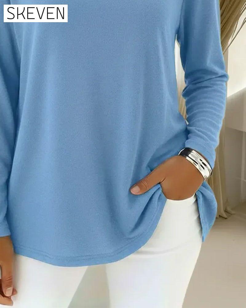 Three-Button Long-Sleeved Solid Color Top