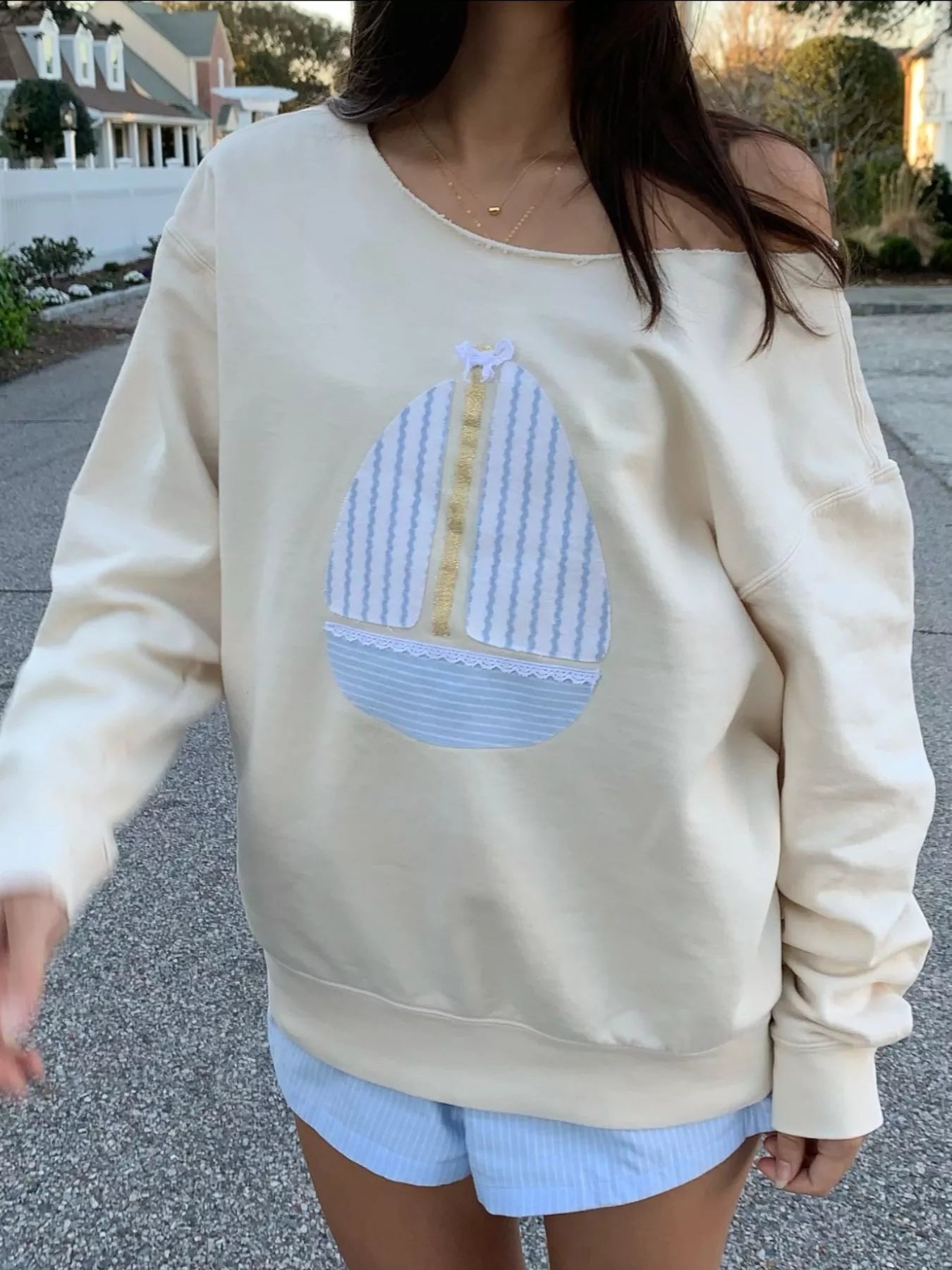Boat Neck Long Sleeve Patchwork Sweatshirt