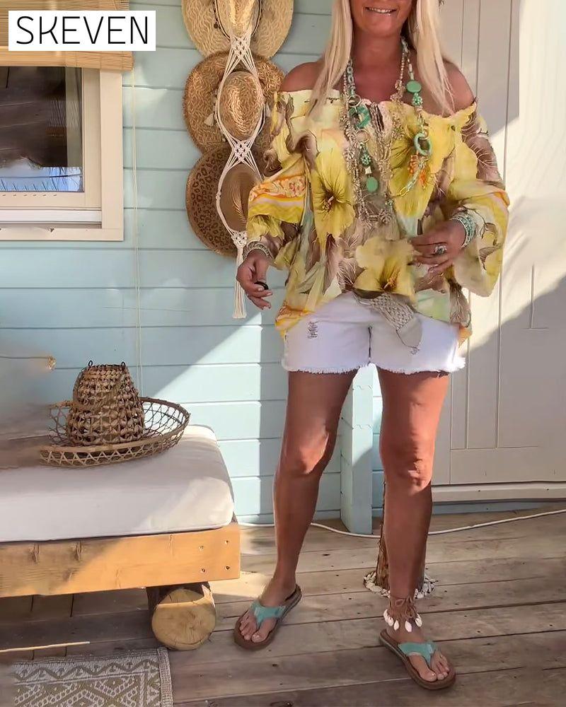 Off-Shoulder Resort-Bluse mit Print