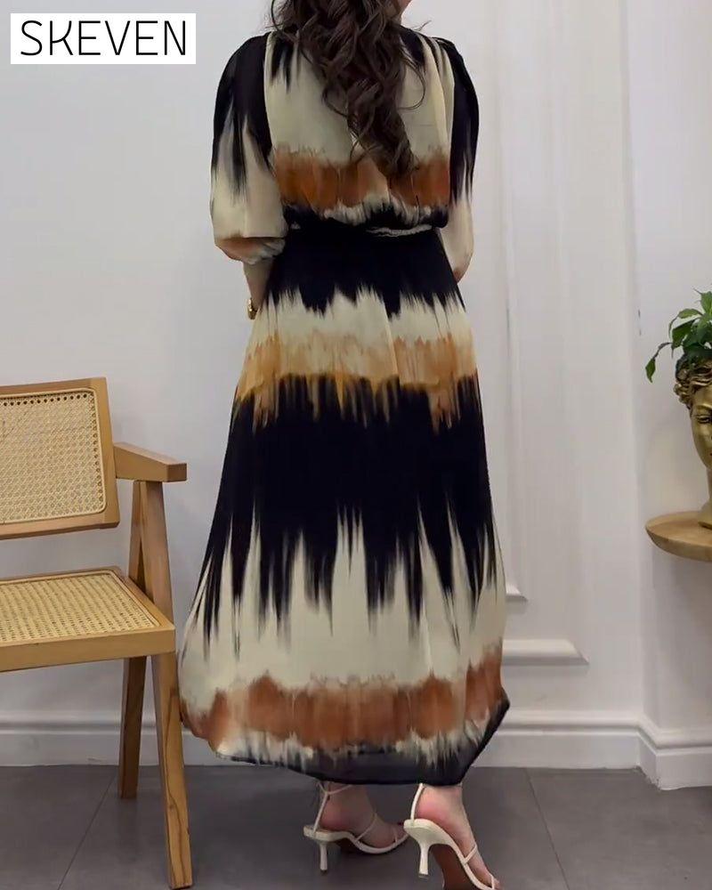 Vintage lantern sleeve tie dress casual dresses Spring summer