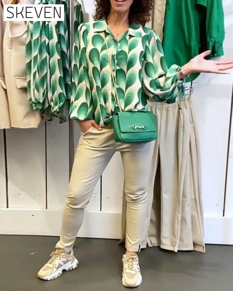 Bluse mit Revers und Print für Pendler
