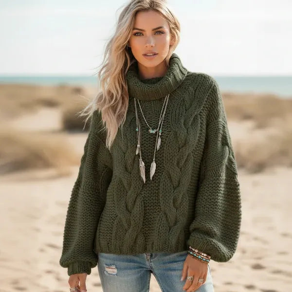 Boho Chunky Knit Turtleneck Sweater