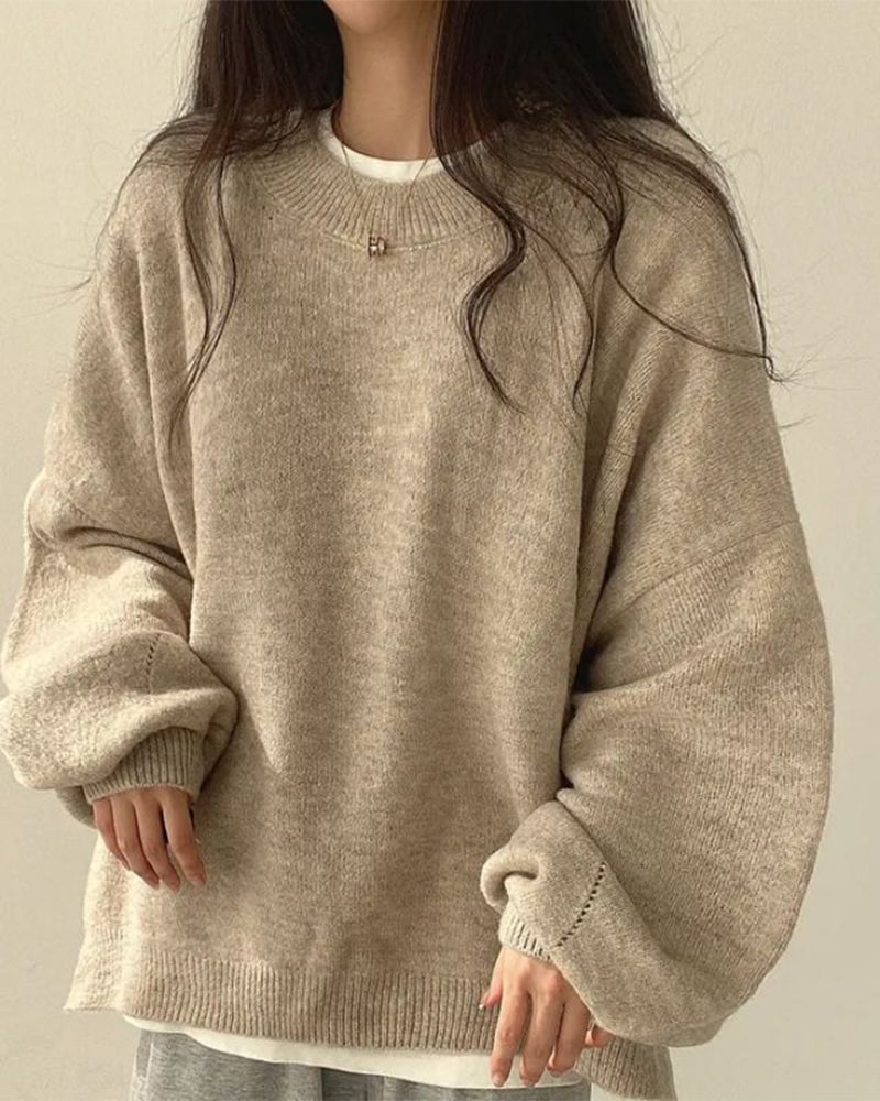 Crew Neck Side Slit Pullover