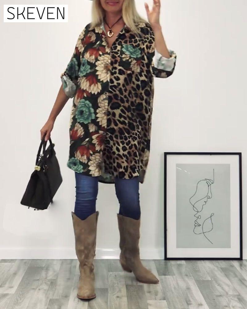 Lapel leopard print shirt