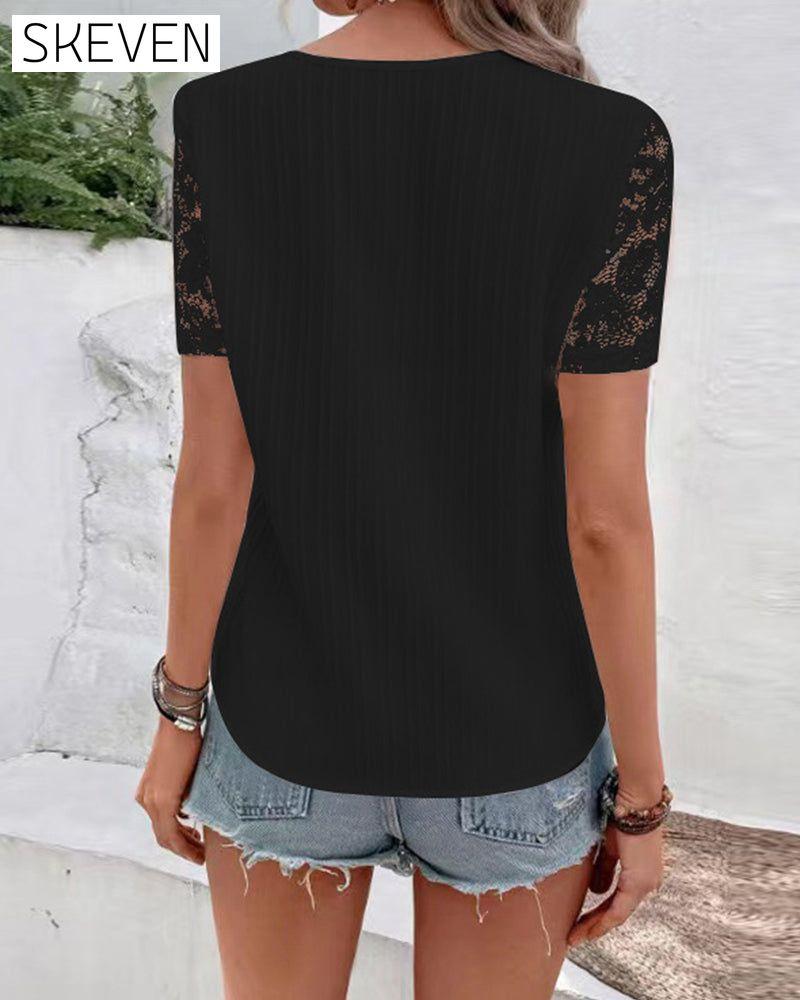 Solid Color Short Sleeve Blouse