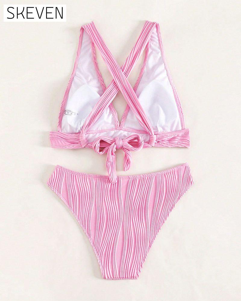 sexy Bikini in Unifarbe mit tiefem V-Ausschnitt