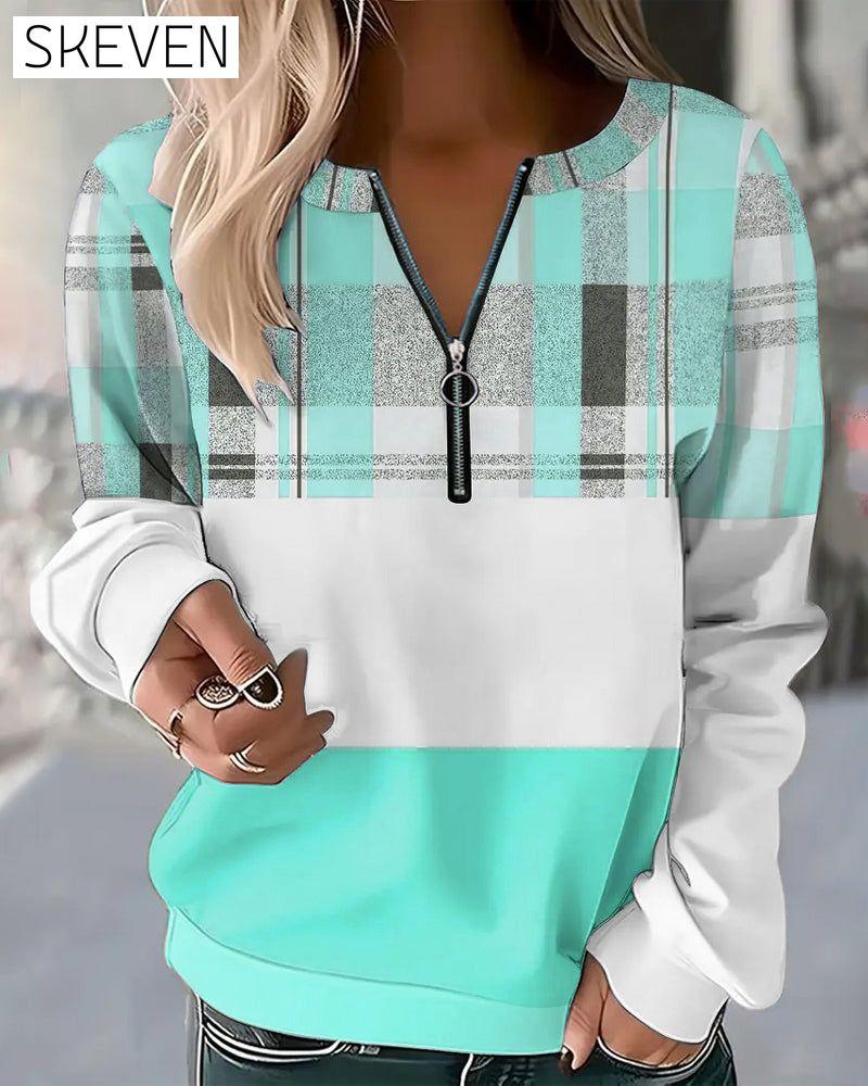 Lässiges kariertes Sweatshirt in Kontrastfarbe