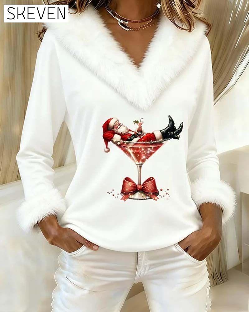 Langarmshirt mit Plüsch-Weihnachtsprint