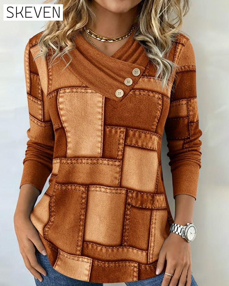 Langarmshirt mit V-Ausschnitt und kontrastierender Farbe