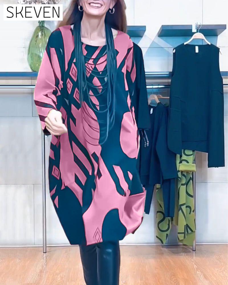 Printed round neck dress