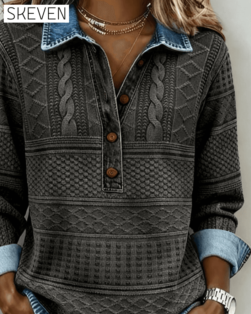 Fashionable Half Button Lapel Sweatshirt