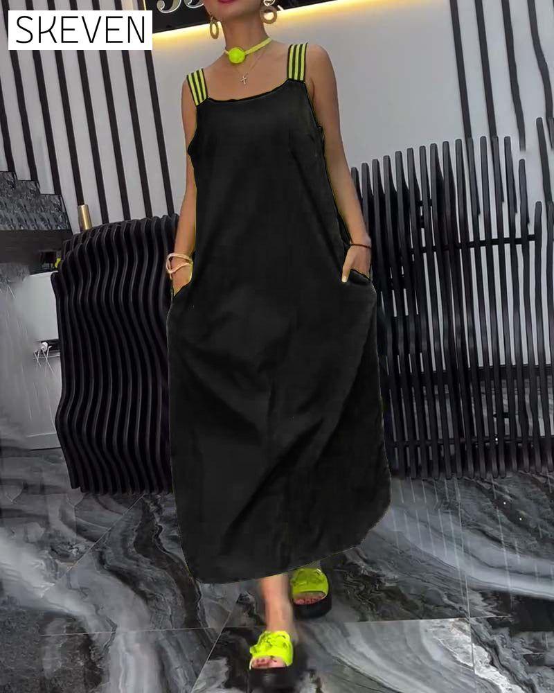 Spliced Suspender Loose Dress