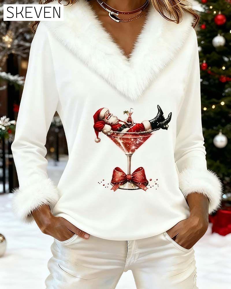 Langarmshirt mit Plüsch-Weihnachtsprint