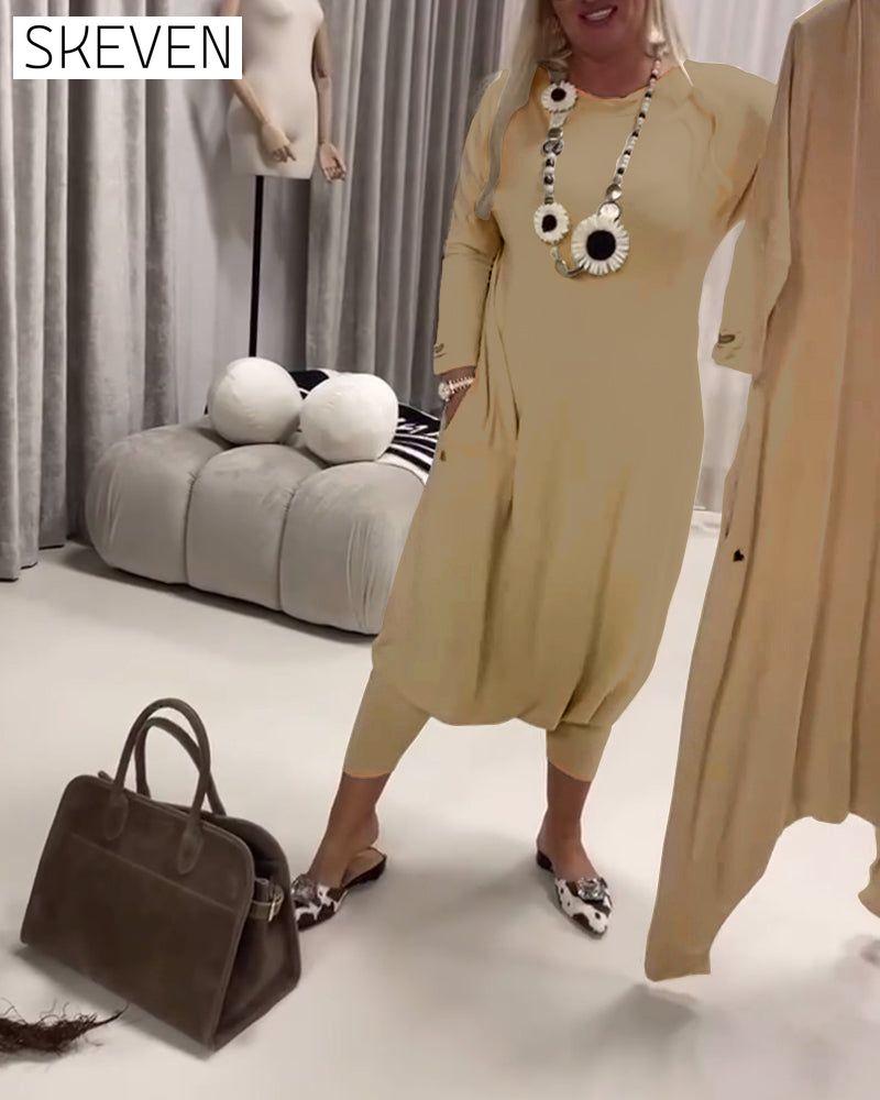Einfarbiger, langärmeliger Freizeit-Jumpsuit