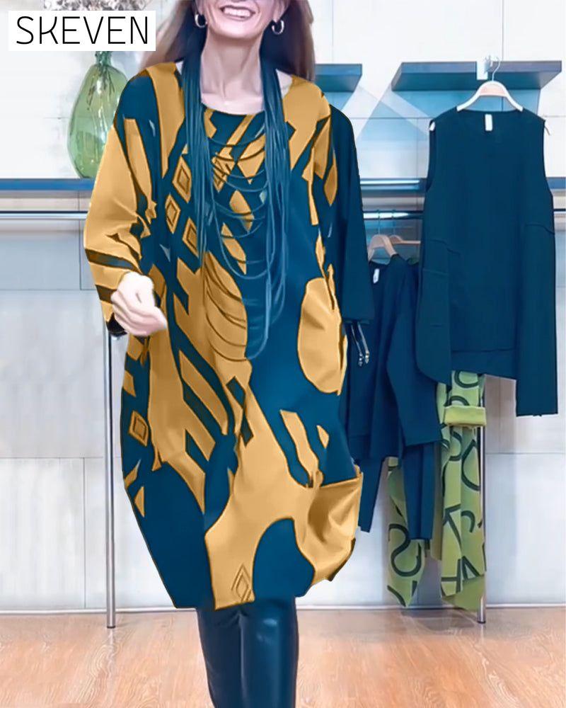 Printed round neck dress