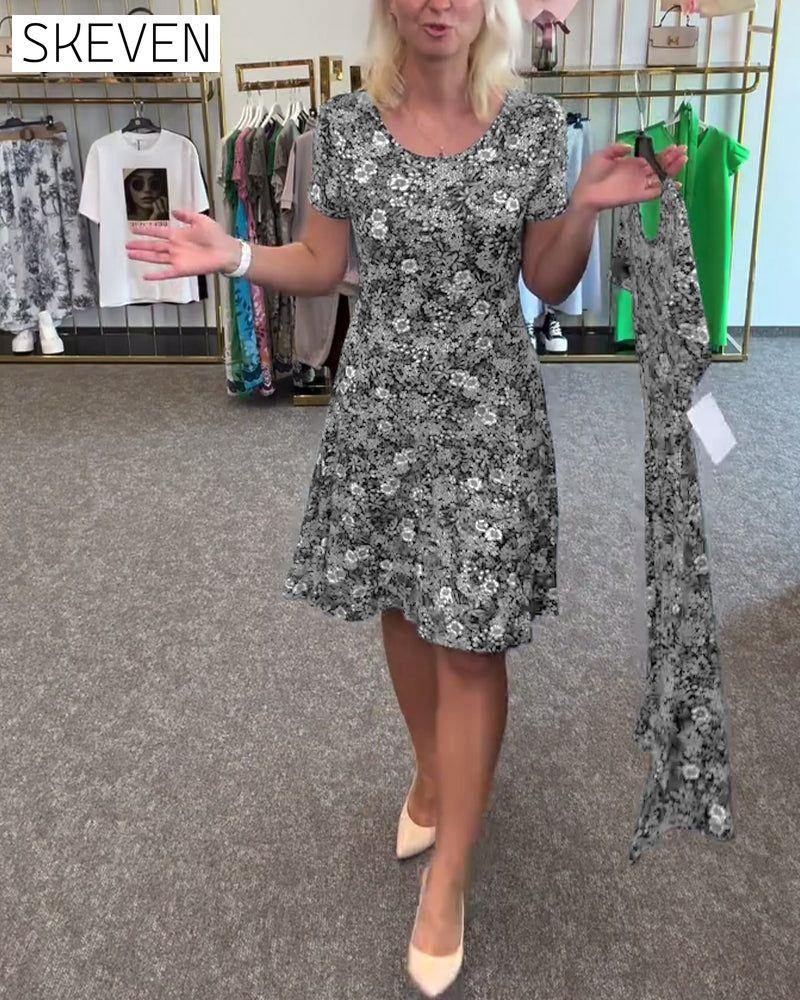 Temperament Slim Waist Printed Dress