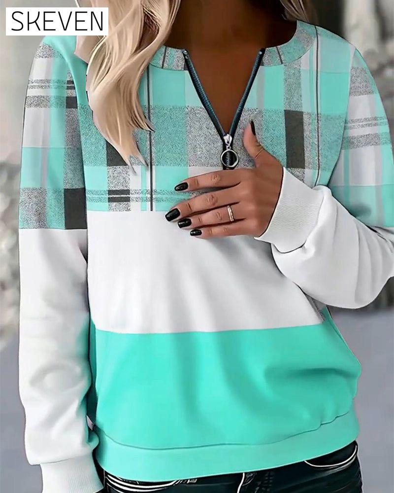 Lässiges kariertes Sweatshirt in Kontrastfarbe