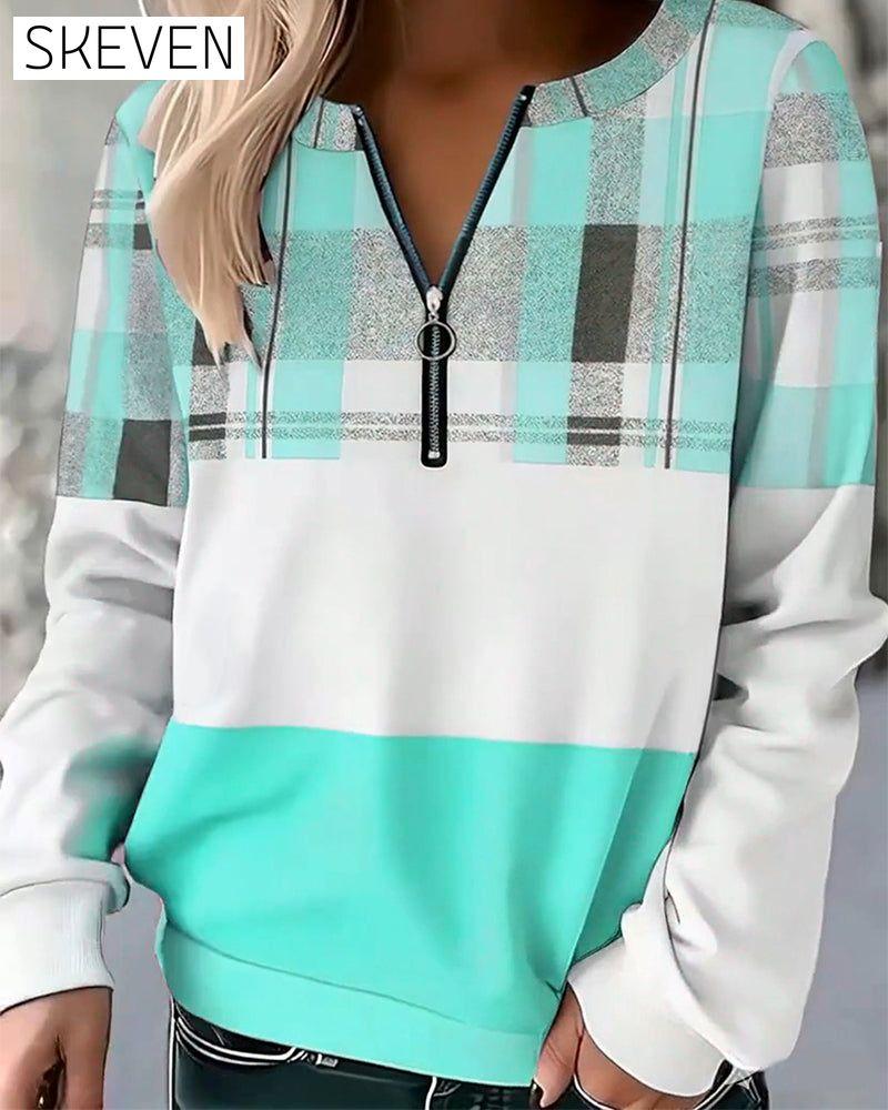 Lässiges kariertes Sweatshirt in Kontrastfarbe
