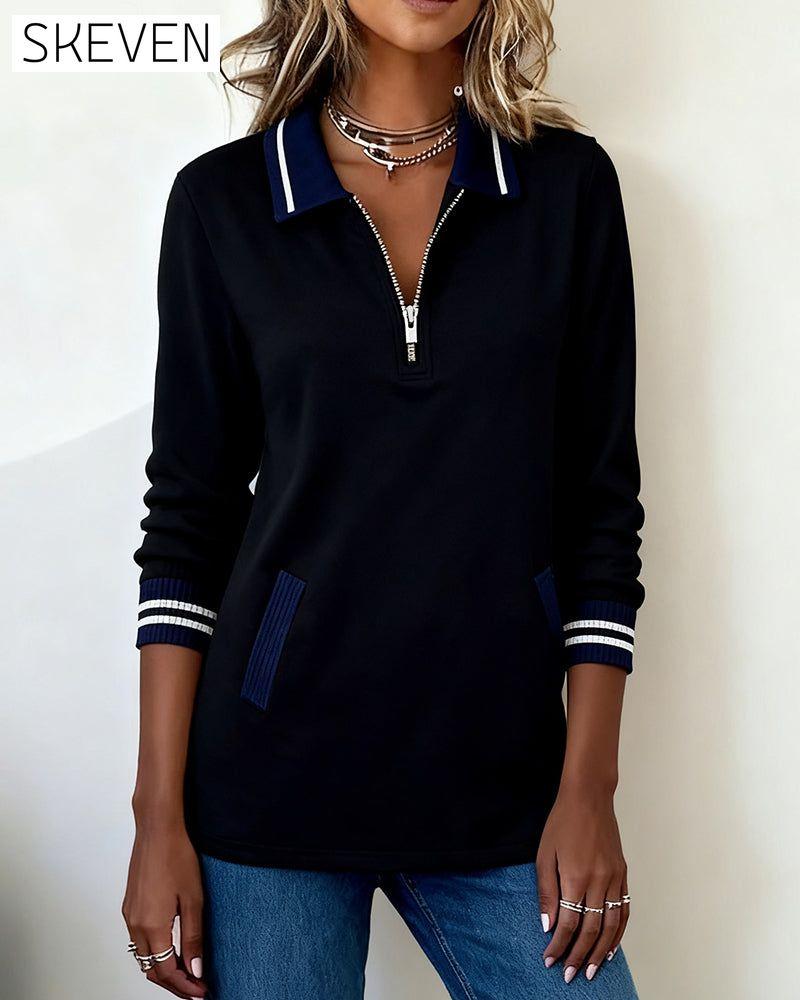 Reversreißverschluss, kontrastfarbenes, lockeres Sweatshirt