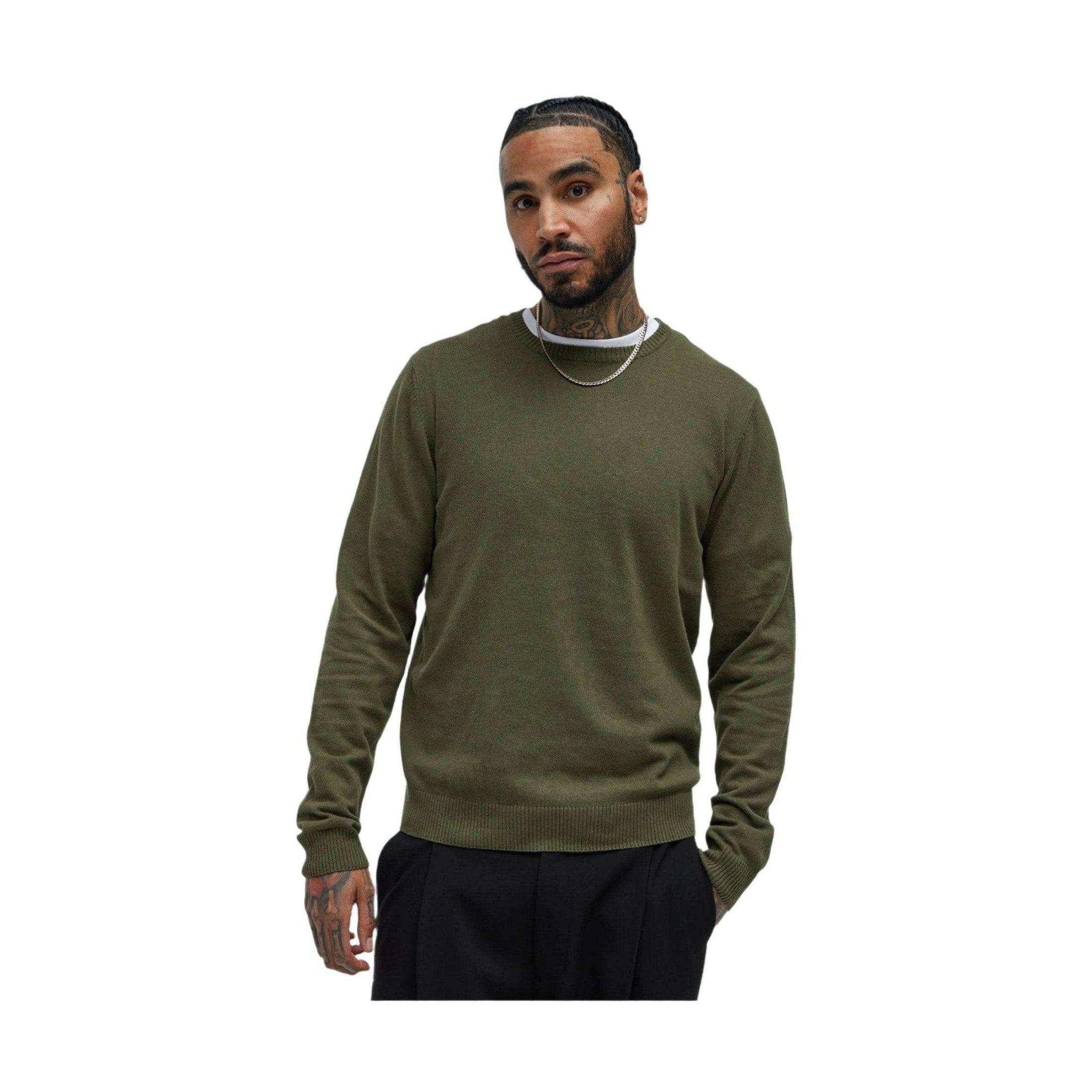 Mens Olive Green Crewneck Sweater