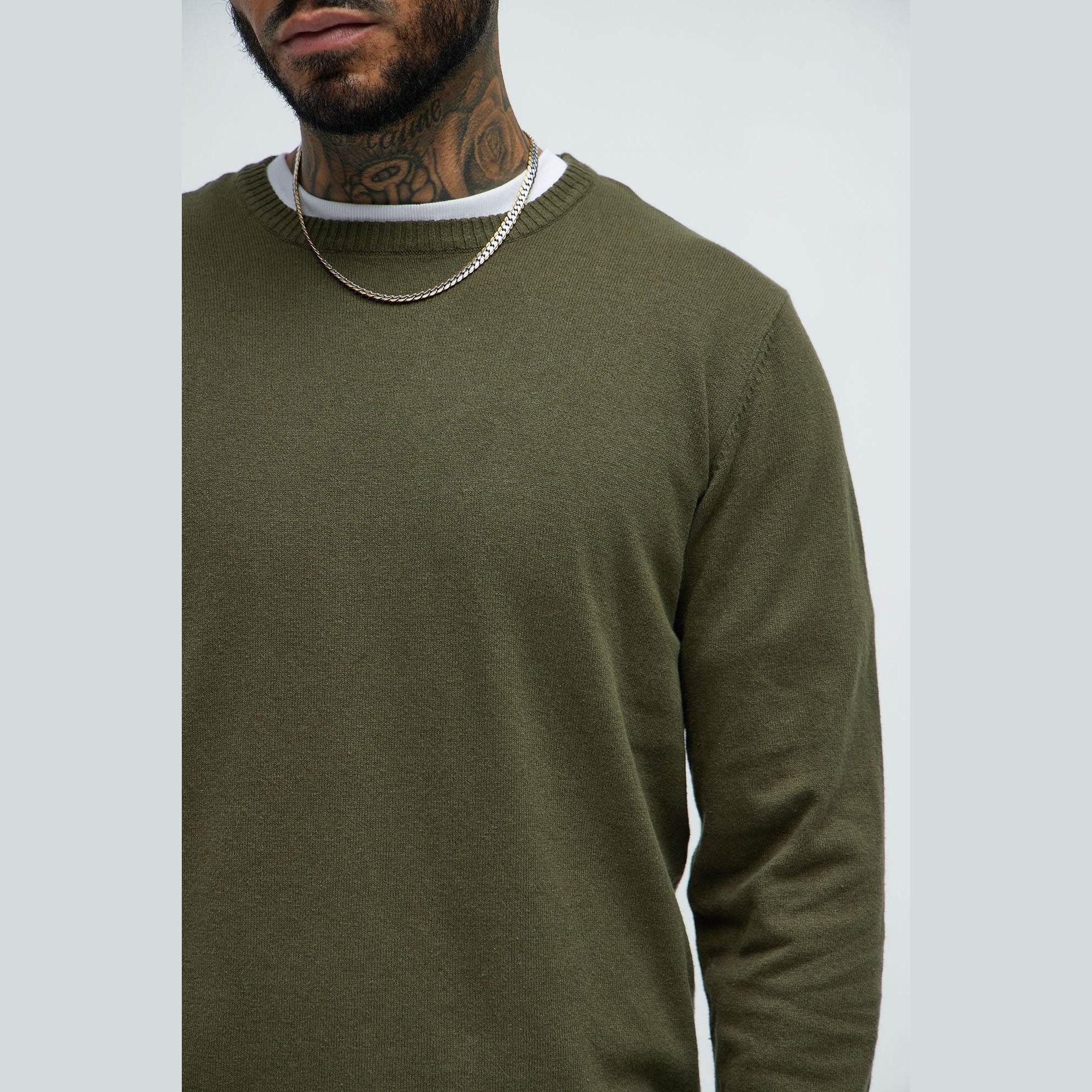 Mens Olive Green Crewneck Sweater