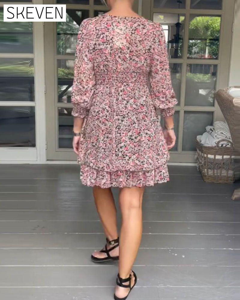 Square Neck Floral Print Casual Dress