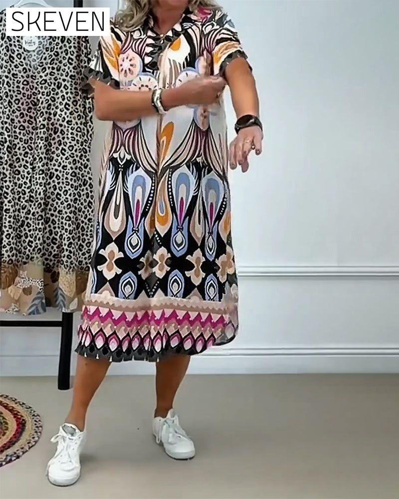 Robe droite imprimée bohème à manches courtes