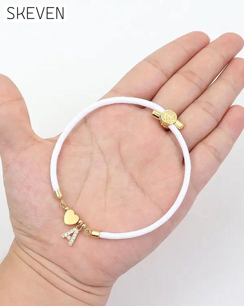 Initial Heart Charm Link Fashionable Bracelet