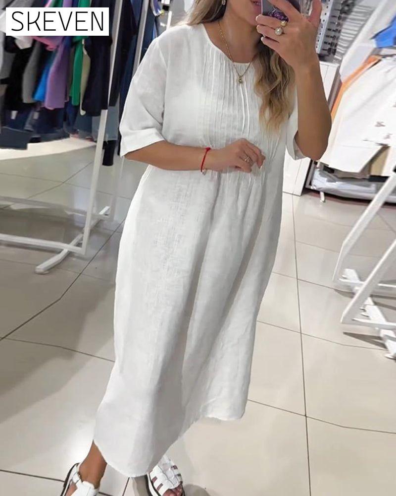 robe décontractée unie à manches courtes
