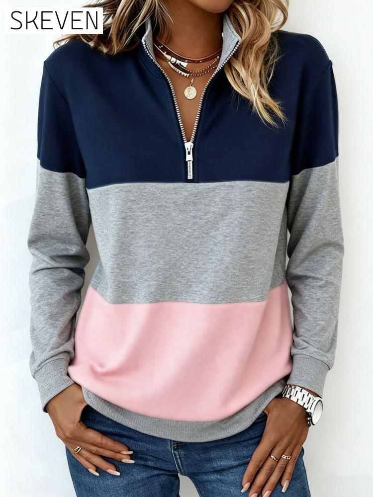 Sweat-shirt à manches longues et demi-zip bicolore