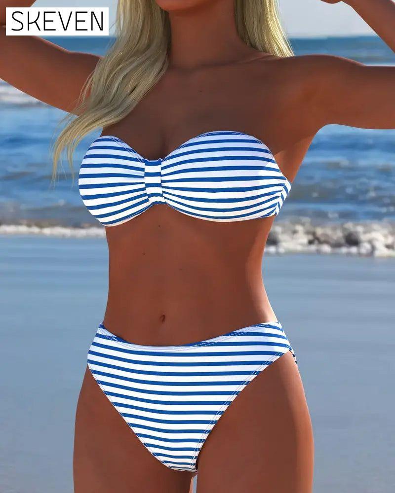High Waist Striped Triangle Two-Piece Swimsuit