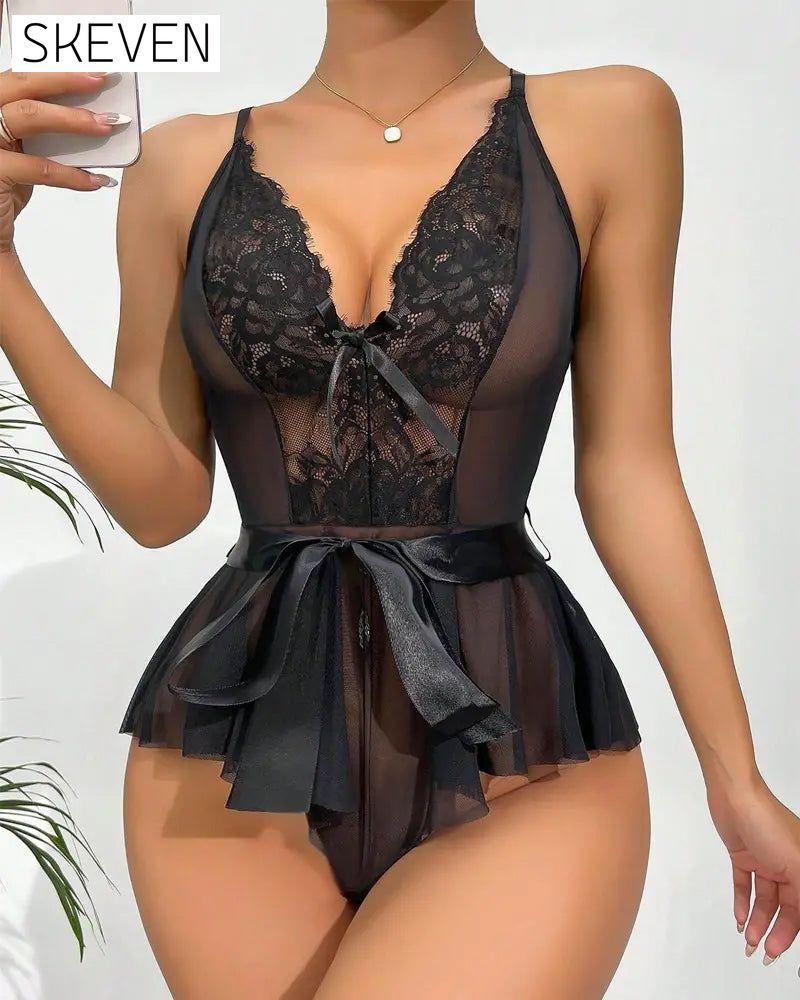 Bow lace sexy one piece