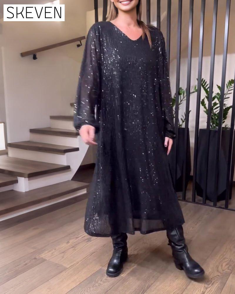 V-Neck Solid Color Fashion Dress