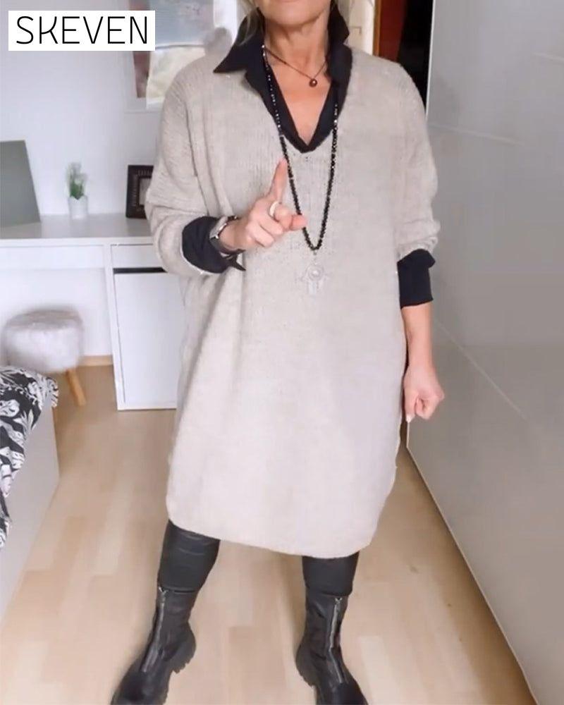 einfarbiges, lässiges Hemdkleid mit Knöpfen