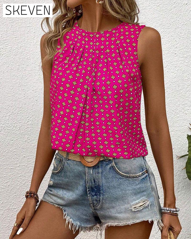 Sleeveless Crew Neck Printed Tank Top