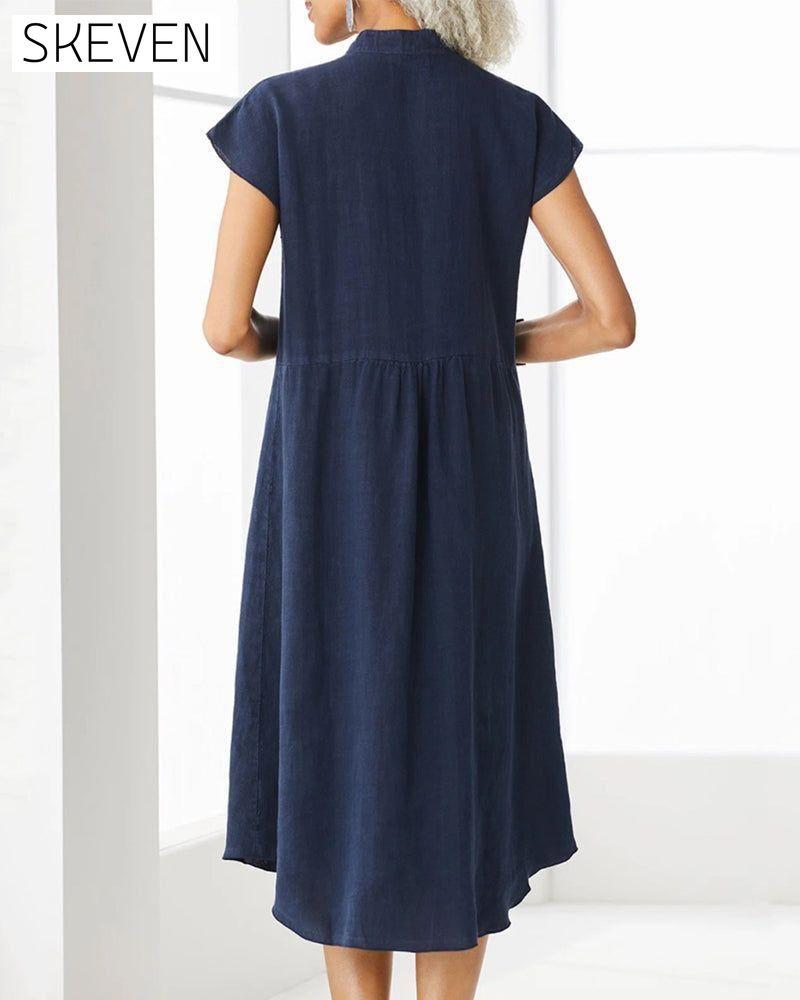 Stand collar single breasted pocket dress 23BF Casual Dresses Clothes Dresses Summer
