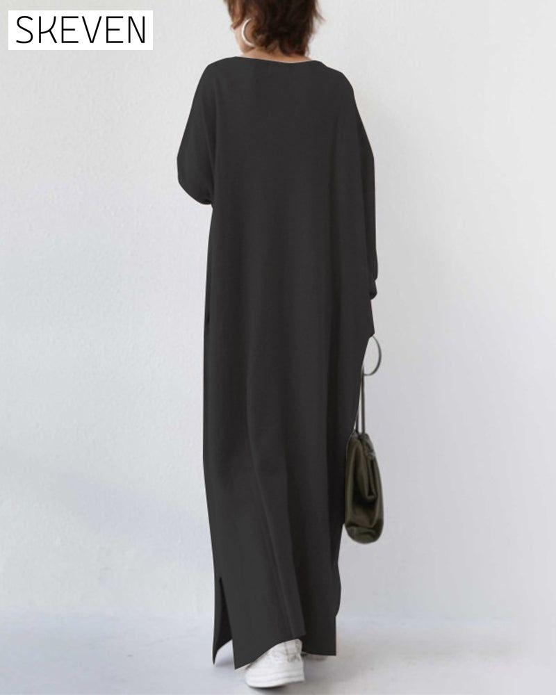 robe trapèze à manches longues et col en V