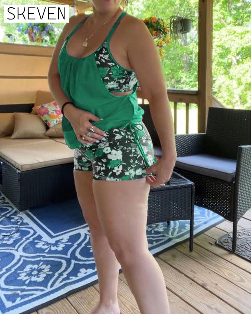 Printed Suspender Boxer Swimsuit