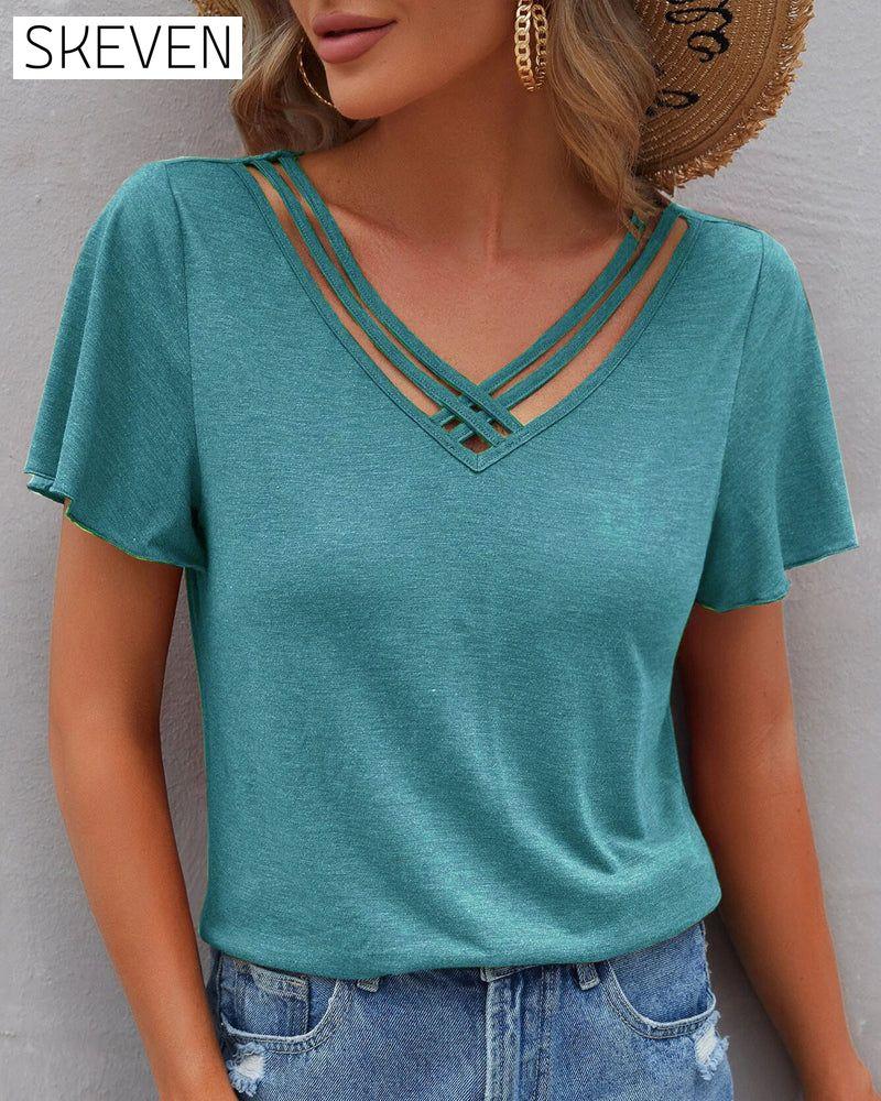 einfarbiges T-Shirt mit Cut-Outs