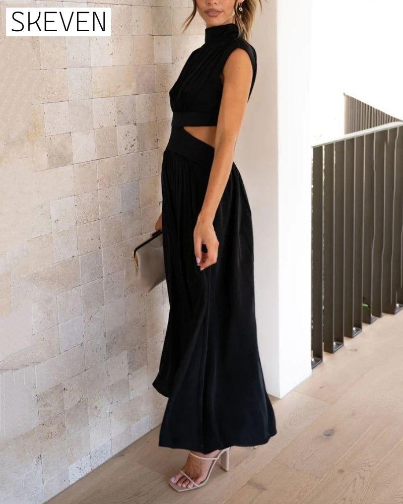 Stand collar off waist solid color long dress 23BF Casual Dresses Clothes Dresses Summer