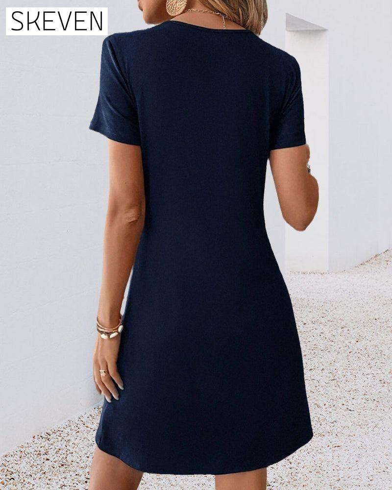 V Neck Twist Front Dress 23BF Casual Dresses Clothes Dresses Spring Summer