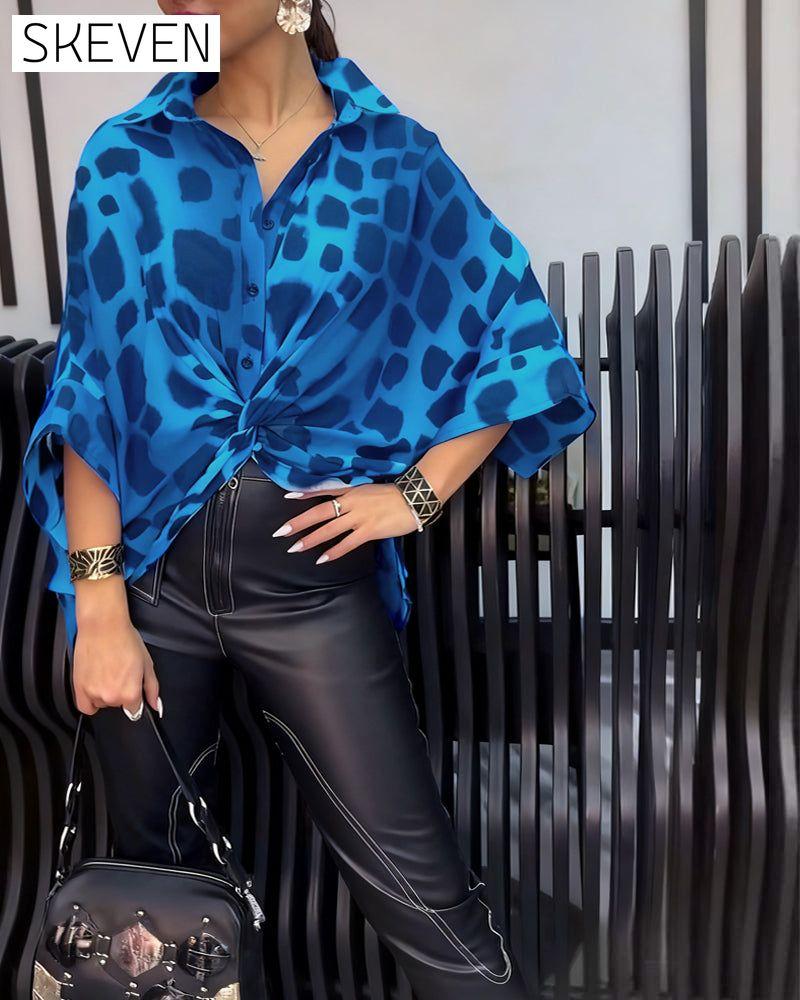 Lapel leopard print blouse
