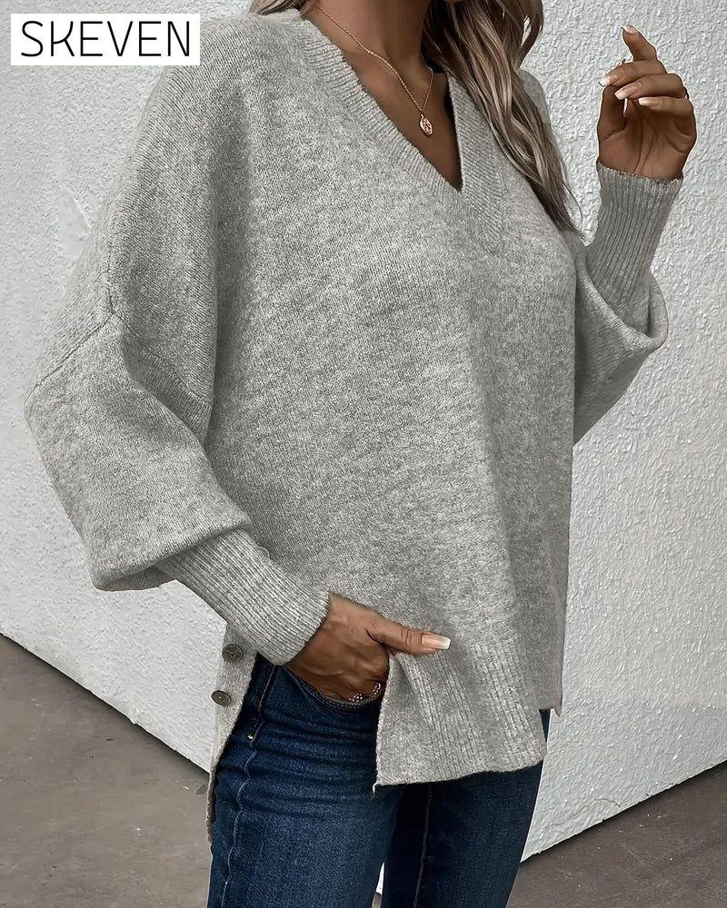 Pullover mit Laternenärmeln und V-Ausschnitt