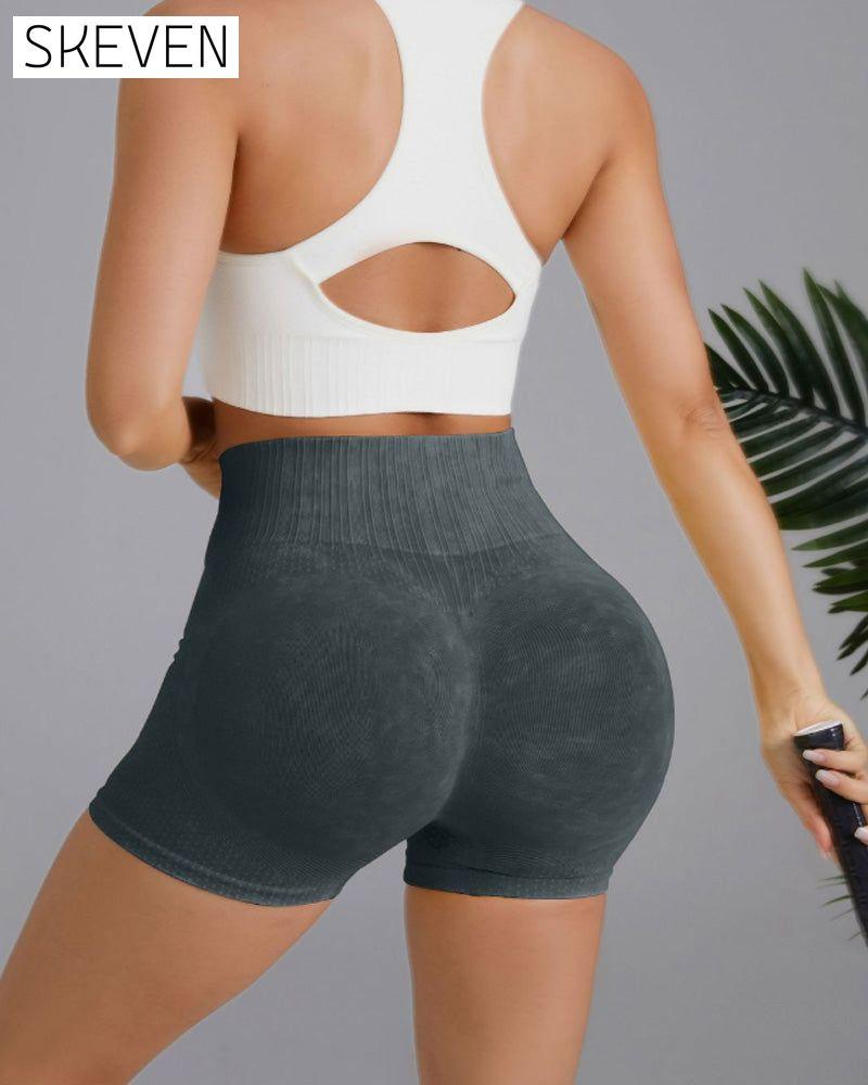 Simple solid color high waist hip shorts