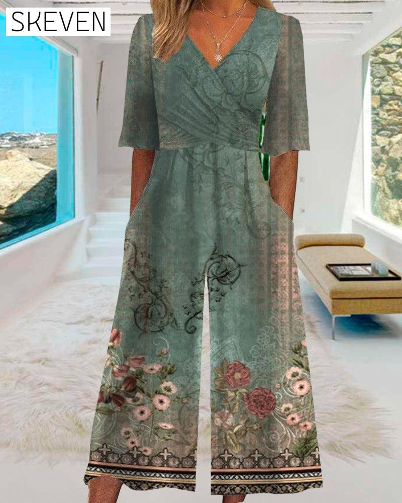 Jumpsuit mit Vintage-Blumenmuster und Taschen