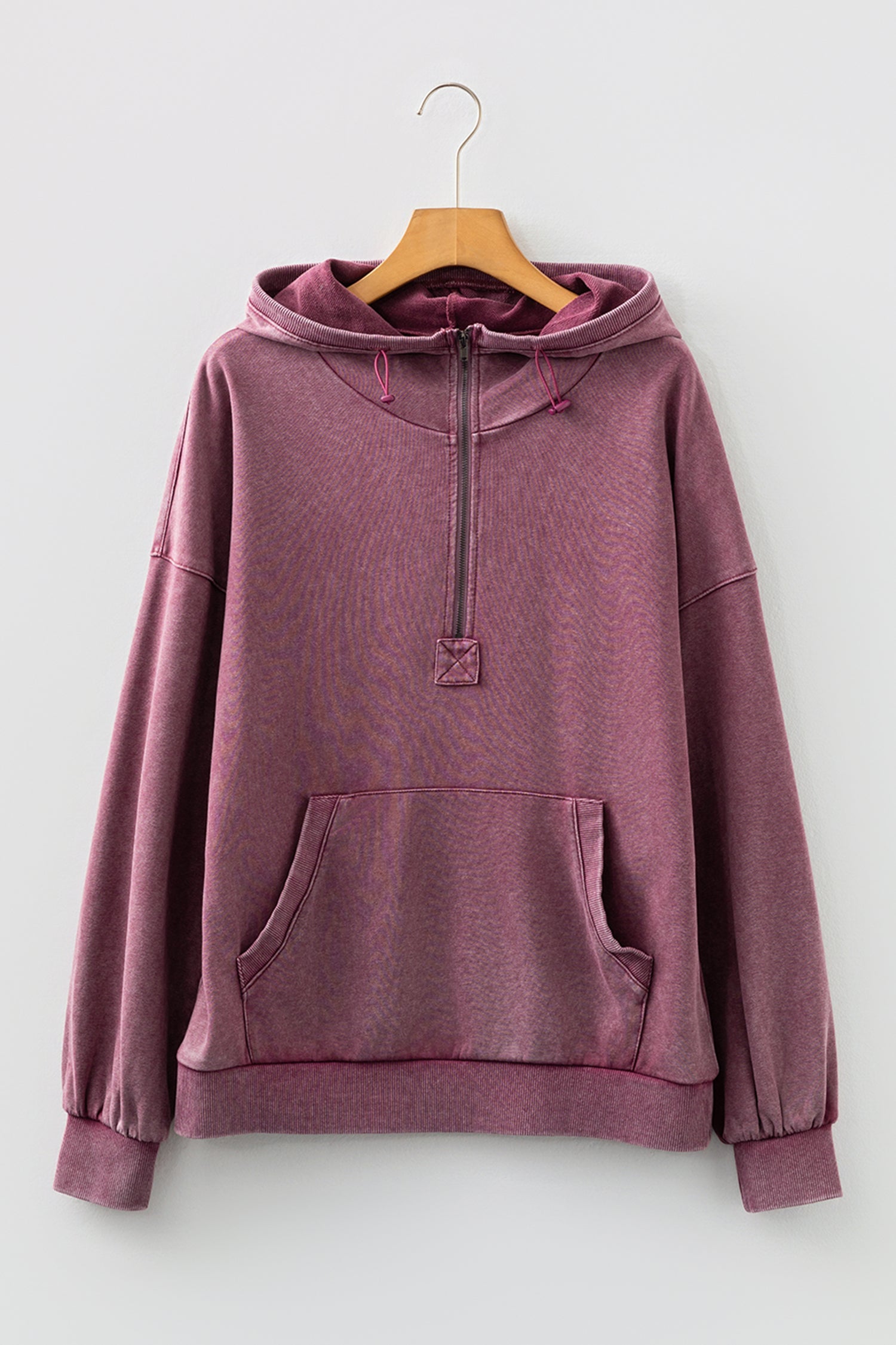 Wild Ginger Half Zip Kangaroo Pocket Mineral Wash Baggy Hoodie