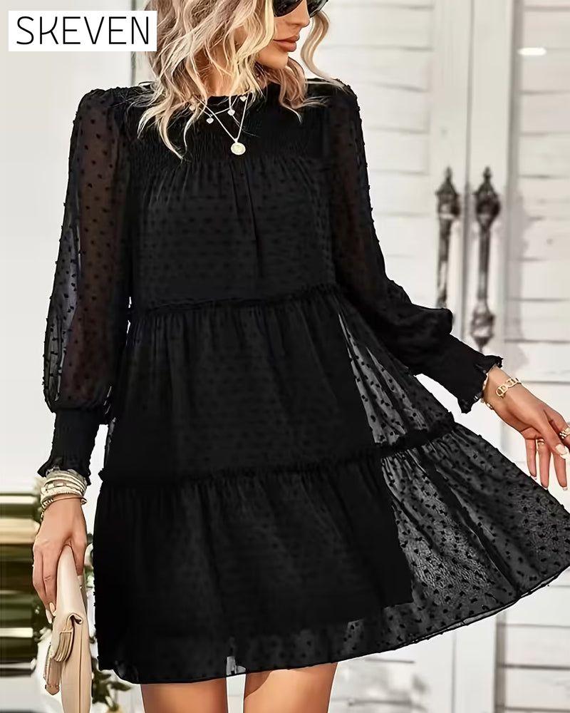Elegant Puff Sleeves And Three-Dimensional Flowers Dress