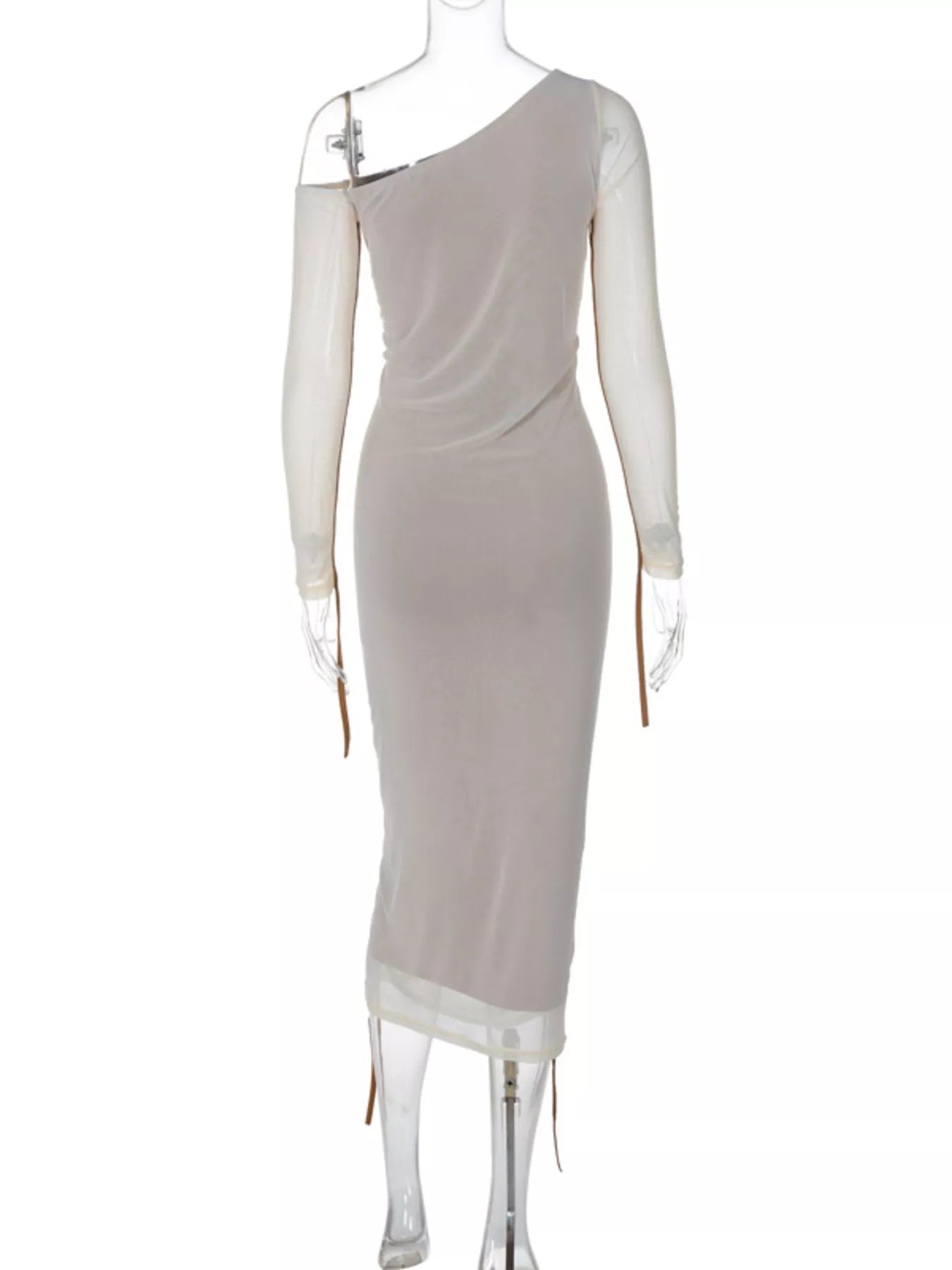 Einseitig schulterfreies, gerafftes, figurbetontes Midikleid