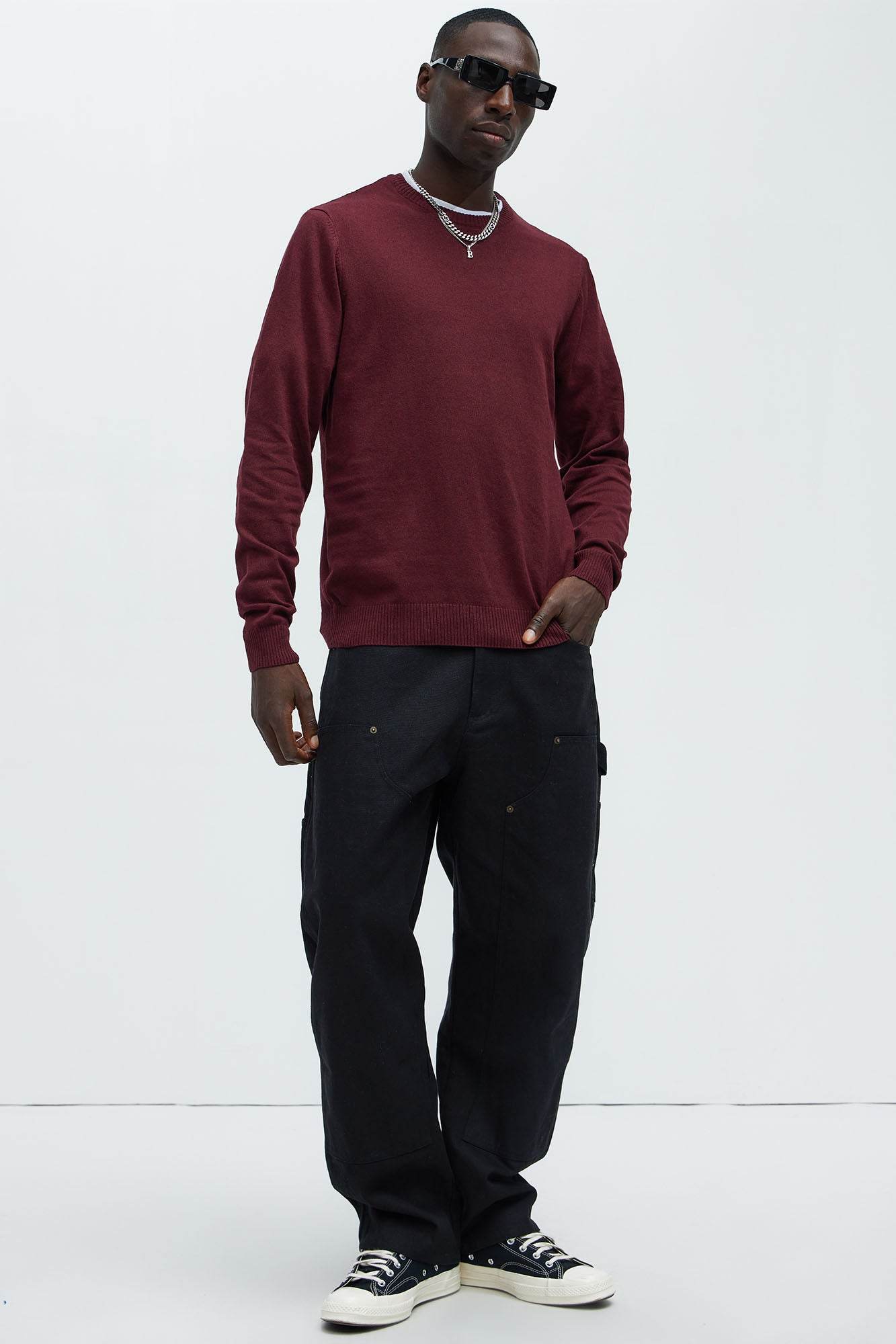 Mens Crewneck Sweater in Burgundy