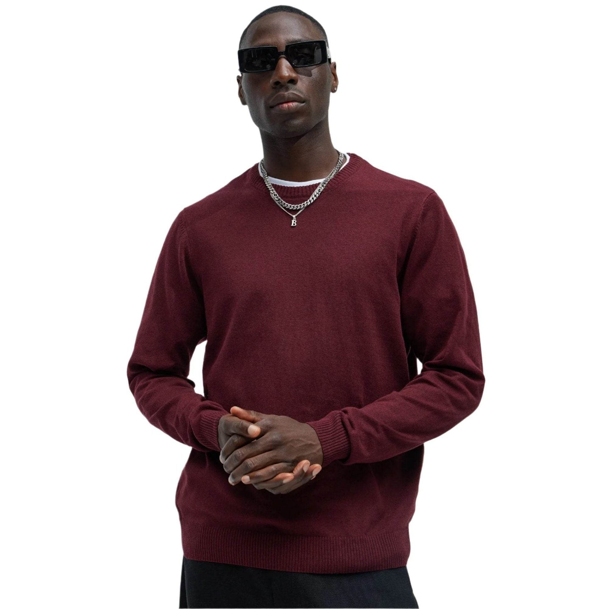 Mens Crewneck Sweater in Burgundy